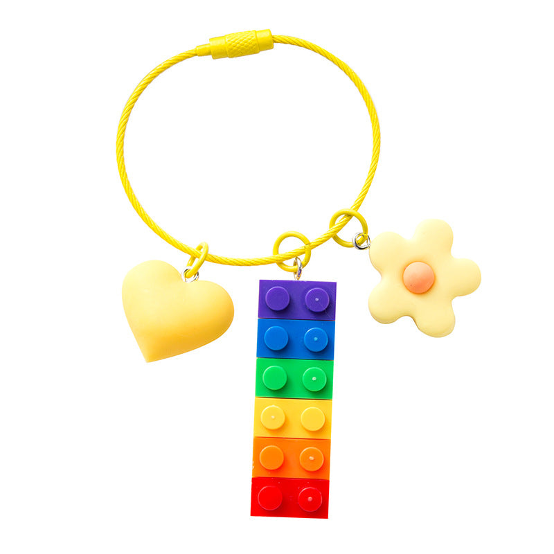 Wholesale Candy bell bag accessories rainbow building block keychain pendant